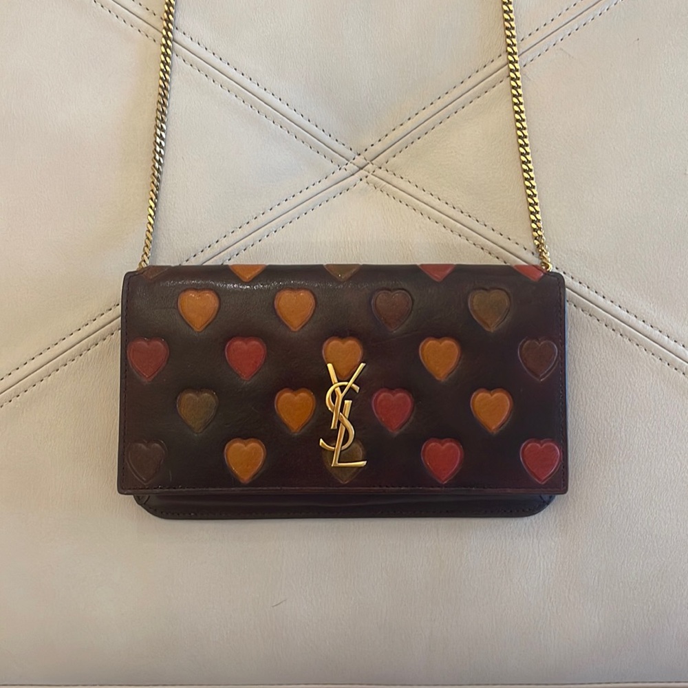 YSL brown heart mini phone bag